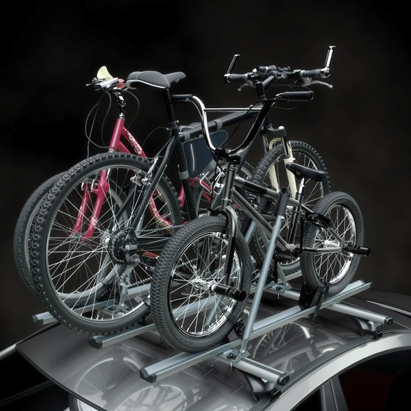 3x Portabici da tetto, Portabiciclette con barra in alluminio e chiusura a chiave - 3xM-17