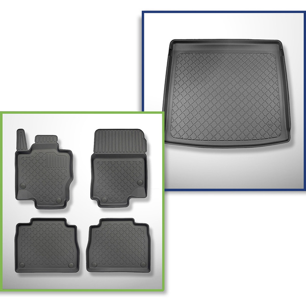 Completo di tappetini e tappetino per bagagliaio TPE per: Mercedes-Benz GLE V167 11.2018-.... (SUV) - 5/7 posti; terza fila abbassata; anche Plug-in Hybrid; sedile posteriore non mobile