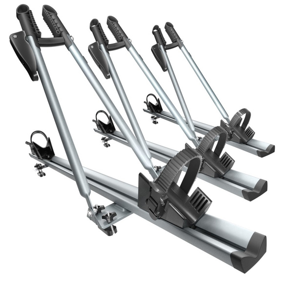 3x Portabici da tetto, Portabiciclette con barra in alluminio e chiusura a chiave - 3xM-17