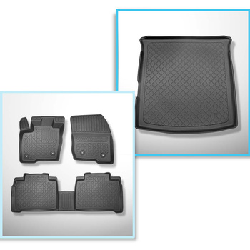 Completo di tappetini e tappetino per bagagliaio TPE per: Ford S-Max III Monovolume (09.2015-....) - 5 posti; anche per versione ibrida; senza terza fila