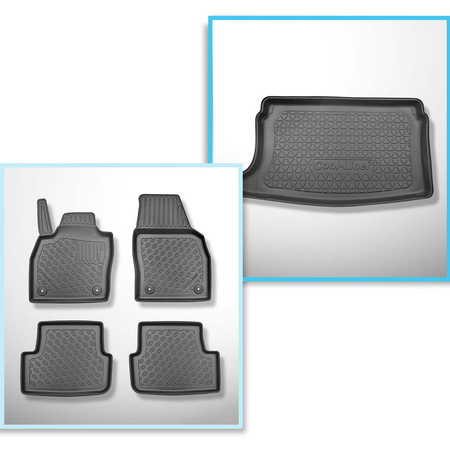 Completo di tappetini e tappetino per bagagliaio TPE PREMIUM per: Seat Ibiza V 6F Hatchback (06.2017-....) - bagagliaio superiore; modelli con pavimento del bagagliaio mobile