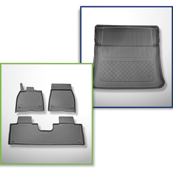 Completo di tappetini e tappetino per bagagliaio TPE per: Mercedes-Benz EQS X296 12.2022-.... (SUV) - 7 posti; terza fila abbassata