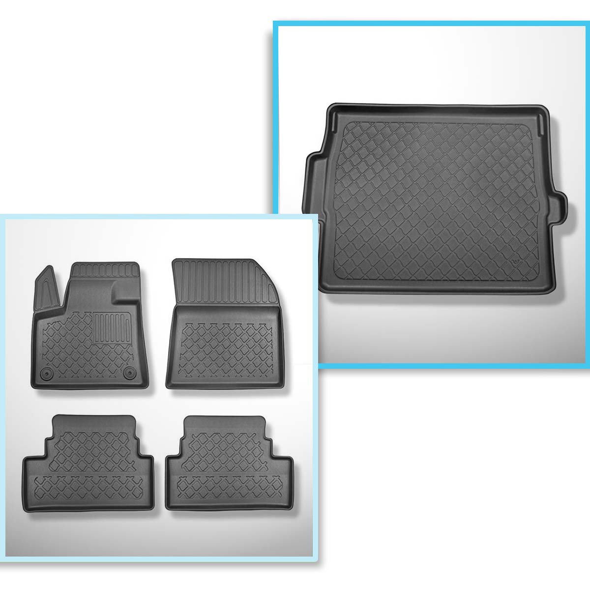 Completo di tappetini e tappetino per bagagliaio TPE per: Peugeot 3008 SUV  (11.2016-.) - bagagliaio superiore (soglia
