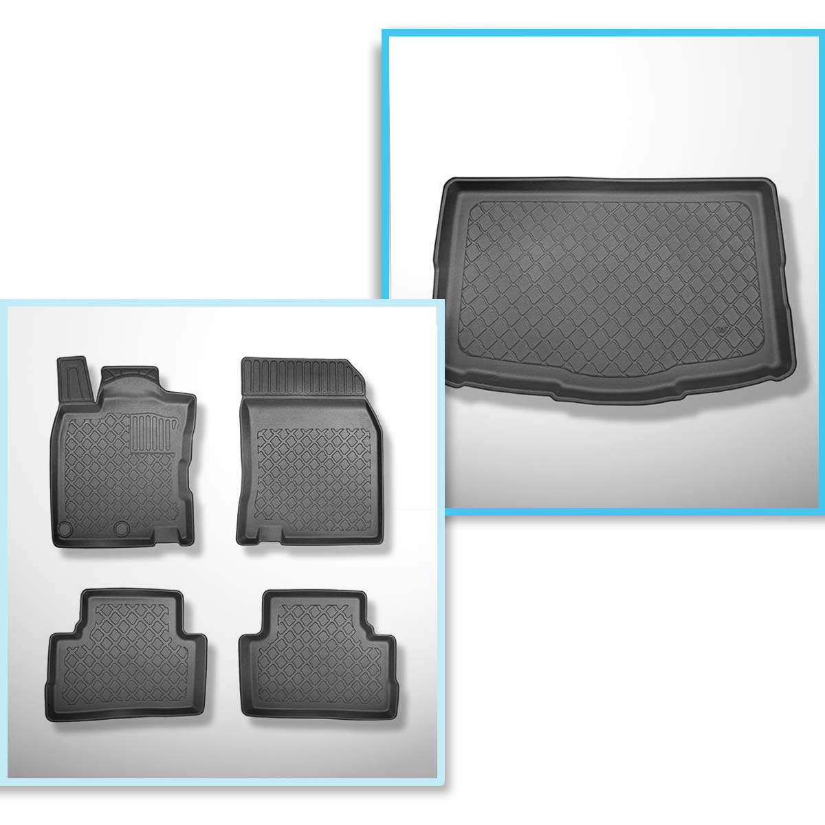 Completo di tappetini e tappetino per bagagliaio TPE per: Nissan Qashqai II  Crossover (02.2014-05.2021) - vano