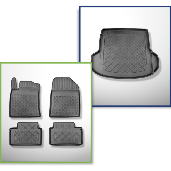 Completo di tappetini e tappetino per bagagliaio TPE per: Kia ProCeed 12.2018-.... (Shooting Brake) - anche per i modelli con le guide del bagagliaio; ala destra rimovibile nei modelli con altoparlanti aggiuntivi (vano più stretto)