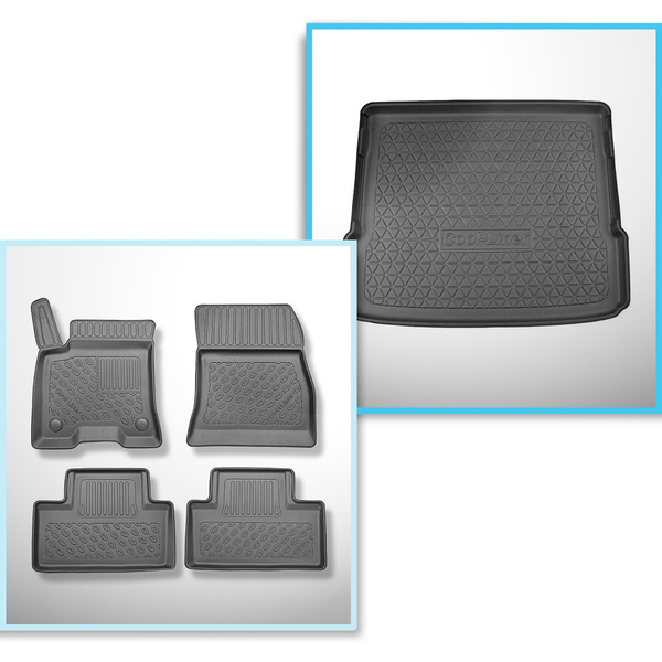 Completo di tappetini e tappetino per bagagliaio TPE per: Mercedes-Benz EQB X243 12.2021-.... (SUV) - 5 posti; bagagliaio superiore; pavimento mobile nella posizione più alta; 7 posti - sedili 3a fila abbassati