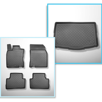 Completo di tappetini e tappetino per bagagliaio TPE per: Nissan Qashqai II Crossover (02.2014-05.2021) - vano inferiore: con kit di riparazione (Acenta & Tekna) & tutti i modelli (Visia); con la ruota di scorta; senza pavimento doppio del portabagagli