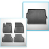 Completo di tappetini e tappetino per bagagliaio TPE PREMIUM per: Peugeot 3008 II 11.2016-11.2023 (SUV) - bagagliaio superiore (soglia di carico piana); pavimento mobile nella posizione più alta; non per la versione ibrida; senza Hi-Fi-System FOCAL