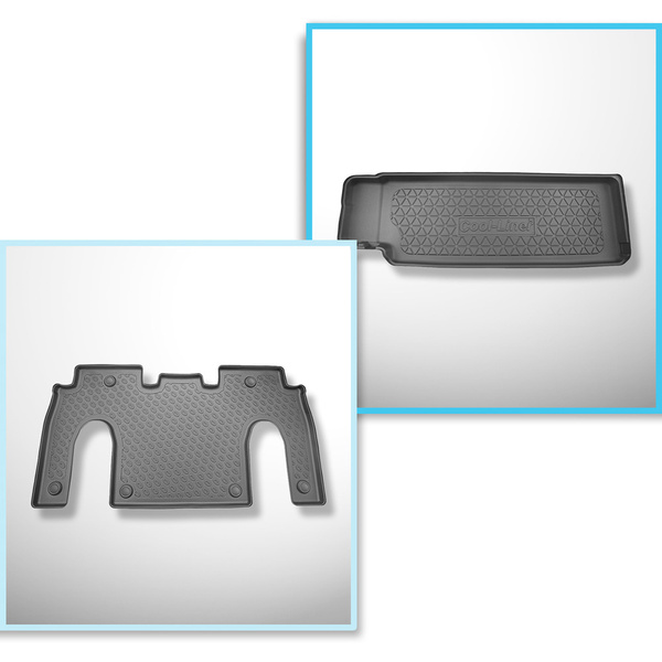 Completo di tappetini e tappetino per bagagliaio TPE per: Tesla Model X 01.2021-.... (SUV) - 6 posti; II fila; dietro la 3a fila di sedili