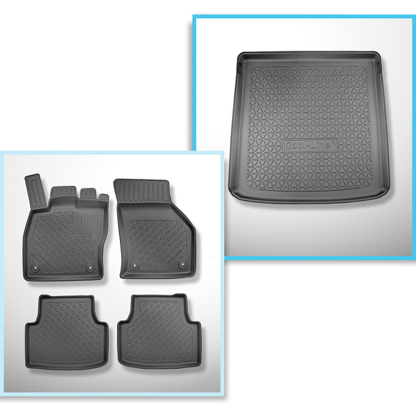 Completo di tappetini e tappetino per bagagliaio TPE per: Volkswagen Golf VIII 11.2020-.... (Variant) - bagagliaio superiore; pavimento mobile nella posizione più alta; non per versione mHEV