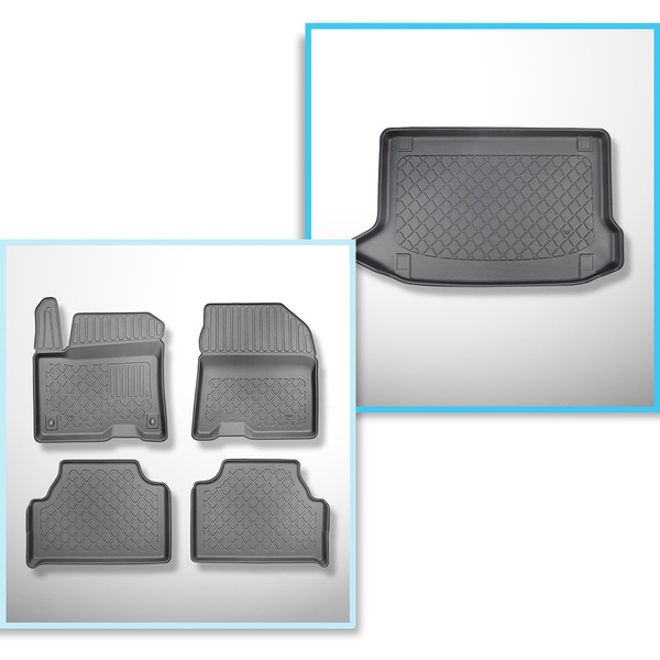 Completo di tappetini e tappetino per bagagliaio TPE per: Hyundai Kona electric 08.2018-03.2023 (SUV) - non per la versione ibrida