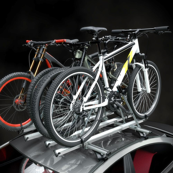 4x Portabici da tetto, Portabiciclette con barra in alluminio e chiusura a chiave - 4xM-42