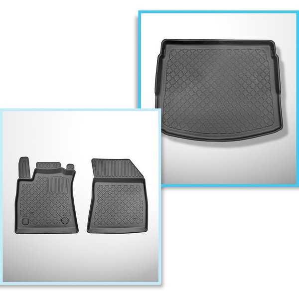 Completo di tappetini e tappetino per bagagliaio TPE per: Renault Megane IV 09.2016-2024 (Sporter) - bagagliaio superiore (soglia di carico piana); pavimento mobile nella posizione più alta; no per E-Tech Plug-in Hybrid