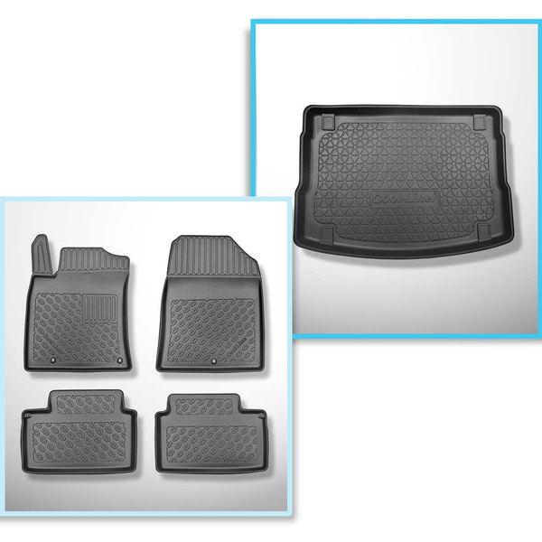 Completo di tappetini e tappetino per bagagliaio TPE PREMIUM per: Hyundai i30 III 02.2017-.... (Hatchback) - vano superiore; con piano di carico a due piani; non per 48V-Hybrid