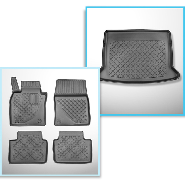 Completo di tappetini e tappetino per bagagliaio TPE per: Mazda CX-30 08.2019-.... (SUV) - con sistema di amplificazione BOSE; senza Smart Cargo System