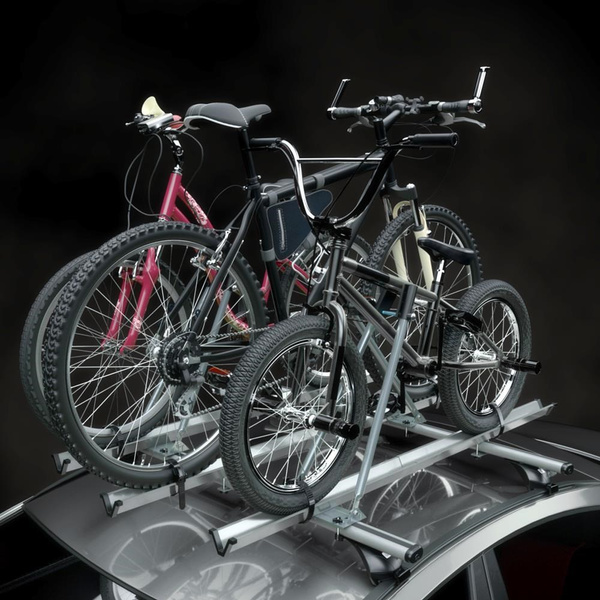 3x Portabici da tetto, Portabiciclette con barra in alluminio e chiusura a chiave - 3xM-42