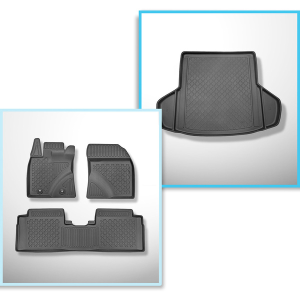 Completo di tappetini e tappetino per bagagliaio TPE per: Toyota Avensis III 01.2009-08.2018 (Station Wagon) - anche per i modelli con le guide del bagagliaio; ali rimovibili