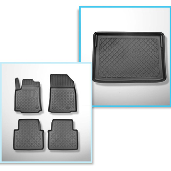 Completo di tappetini e tappetino per bagagliaio TPE per: Citroen C3 Aircross SUV (11.2017-....) - bagagliaio superiore; modelli con pavimento del bagagliaio mobile (Flex Floor)