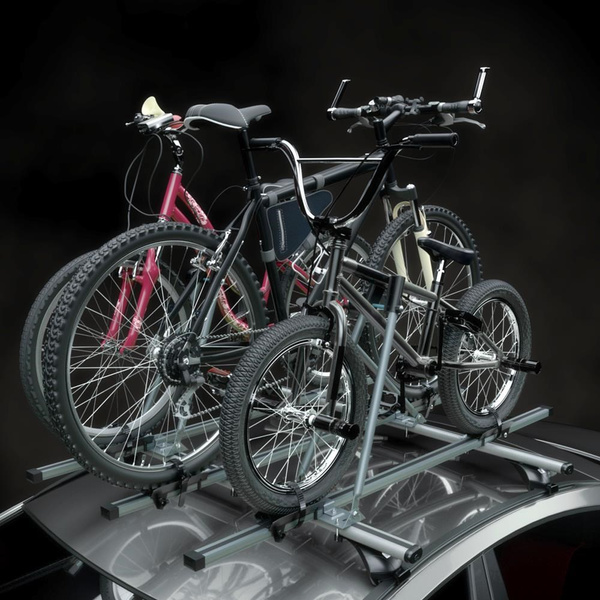 3x Portabici da tetto, Portabiciclette con barra in alluminio e chiusura a chiave - 3xM-08