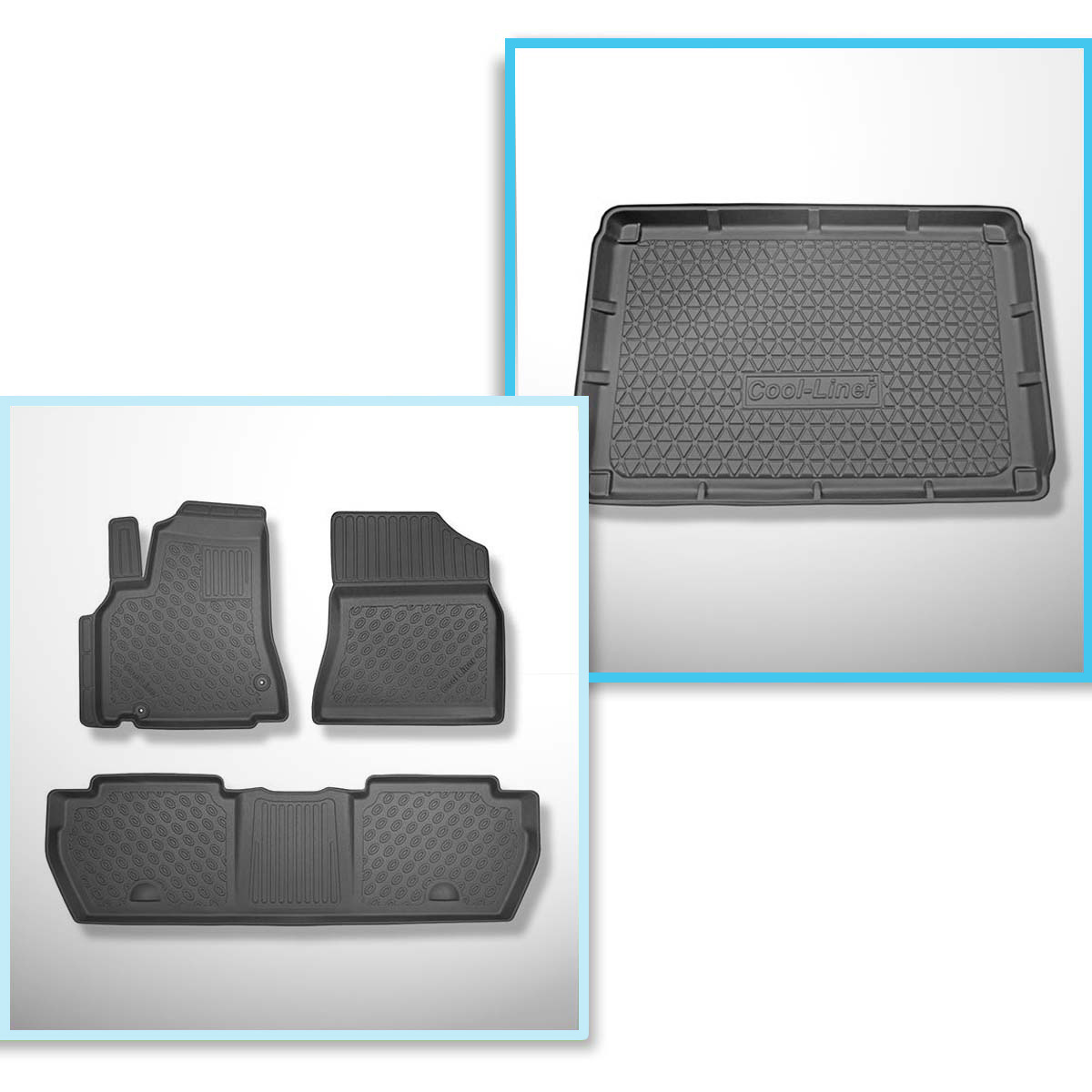 Completo di tappetini e tappetino per bagagliaio TPE PREMIUM per: Peugeot  Partner II Van (2008-08.2018) - 5 posti; no per cargo / camion; senza terza  fila