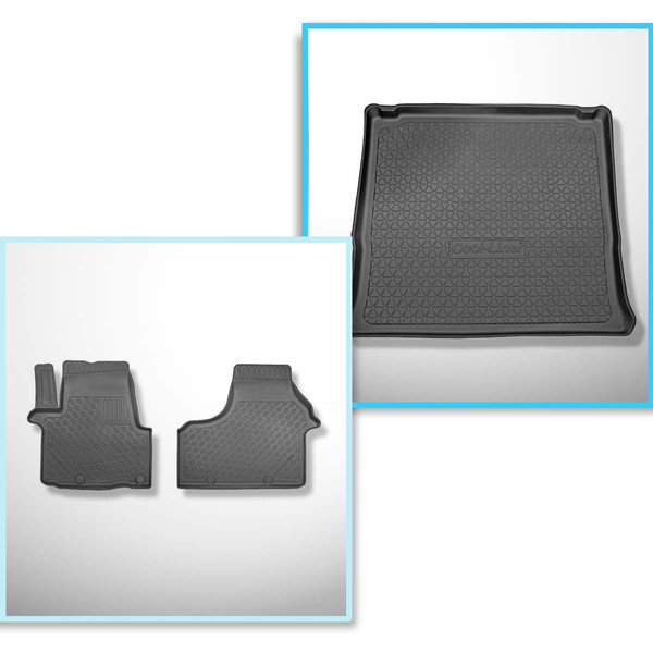 Completo di tappetini e tappetino per bagagliaio TPE PREMIUM per: Opel Vivaro B 09.2014-02.2019 (Van) - versione autovettura per trasporto di persone (station wagon/tour); dietro la 3a fila di sedili; versione lunga (Long); sedili non scorrevoli, montati