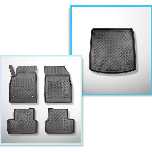 Completo di tappetini e tappetino per bagagliaio TPE per: Opel Astra J 09.2012-2015 (Berlina) - con ruota di scorta temporanea