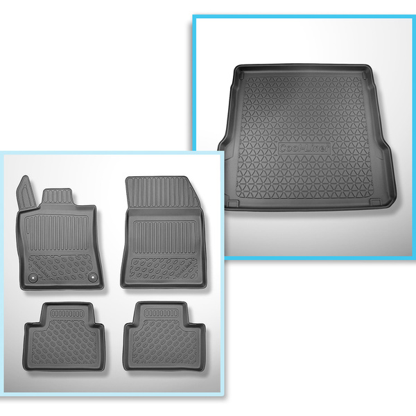 Completo di tappetini e tappetino per bagagliaio TPE per: Peugeot 308 III 12.2021-.... (SW) - bagagliaio superiore; piano di carico regolabile in posizione più alta (flex floor); anche per Plug-in Hybrid