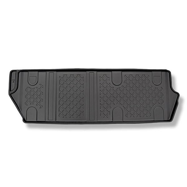 Completo di tappetini e tappetino per bagagliaio TPE per: Mercedes-Benz Vito BASE 10.2014-.... (Tourer) - dietro la 3a fila di sedili; versione lunga (interasse 3.200 mm, lunghezza auto 5.140 mm); sedili non scorrevoli, montati su ganci; versione Compact,
