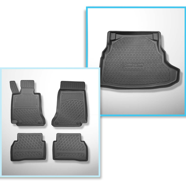 Completo di tappetini e tappetino per bagagliaio TPE PREMIUM per: Mercedes-Benz Classe C W205 03.2014-11.2020 (Berlina) - sedili posteriori non pieghevoli (non divisi)