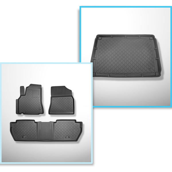 Completo di tappetini e tappetino per bagagliaio TPE per: Citroen Berlingo II 2008-08.2018 (Van) - 5 posti; no per cargo / camion; senza terza fila; senza terza fila
