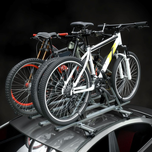 4x Portabici da tetto, Portabiciclette con barra in alluminio e chiusura a chiave - 4xM-17