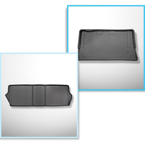 Completo di tappetini e tappetino per bagagliaio TPE per: Mercedes-Benz Classe V W447 06.2014-.... (Van) - versione lunga (interasse 3.200 mm, lunghezza auto 5.140 mm); dietro la 3a fila di sedili; senza divisioni nel bagagliaio; sedili scorrevoli su guid