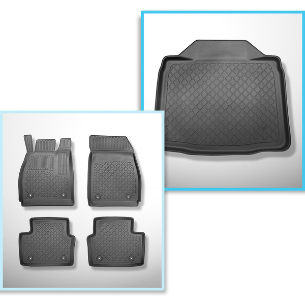 Completo di tappetini e tappetino per bagagliaio TPE per: Opel Insignia A 2008-05.2017 (Liftback) - vano inferiore; con ruota di scorta o kit di riparazione