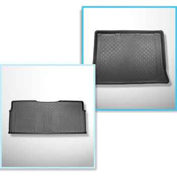 Completo di tappetini e tappetino per bagagliaio TPE per: Mercedes-Benz Vito W447 10.2014-.... (Tourer) - dietro la 3a fila di sedili; versione Extra lunga (Extra Long) (interasse 3430 mm; lunghezza auto 5370 mm); senza divisioni nel bagagliaio; seconda f