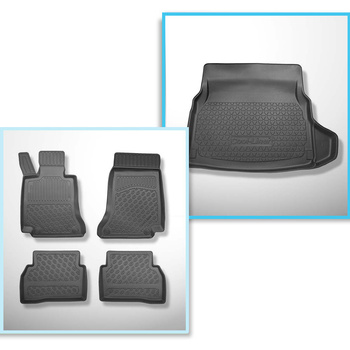 Completo di tappetini e tappetino per bagagliaio TPE PREMIUM per: Mercedes-Benz Classe C W205 Berlina (03.2014-11.2020) - sedili posteriori pieghevoli (divisi); ala destra rimovibile nei modelli con grata laterale