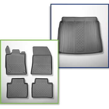 Completo di tappetini e tappetino per bagagliaio TPE per: Citroen C5 X 05.2022-.... (SUV) - anche per i modelli con le guide del bagagliaio; anche Plug-in Hybrid