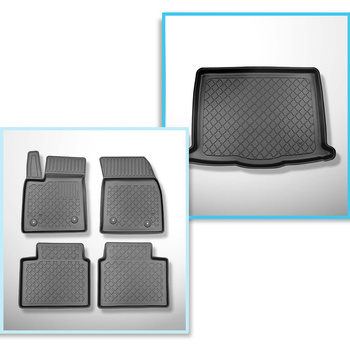 Completo di tappetini e tappetino per bagagliaio TPE per: Ford Focus IV 09.2018-.... (Hatchback) - bagagliaio inferiore; con ruota di scorta temporanea; anche per la versione ibrida