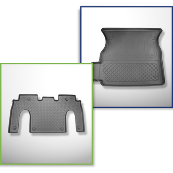 Completo di tappetini e tappetino per bagagliaio TPE per: Tesla Model X 01.2021-.... (SUV) - 6 posti; II fila; dietro la 2a fila di sedili (sedili 3a fila abbassati)