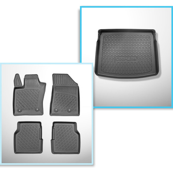Completo di tappetini e tappetino per bagagliaio TPE per: Jeep Compass II MP 08.2017-.... (SUV) - con pavimento mobile del bagagliaio; per il livello superiore e inferiore del pavimento; non per versione Plug-in ibrida