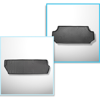 Completo di tappetini e tappetino per bagagliaio TPE per: Mercedes-Benz Vito BASE 10.2014-.... (Tourer) - dietro la 3a fila di sedili; versione lunga (interasse 3.200 mm, lunghezza auto 5.140 mm); sedili non scorrevoli, montati su ganci; versione Compact,