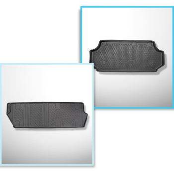 Completo di tappetini e tappetino per bagagliaio TPE per: Mercedes-Benz Vito BASE 10.2014-.... (Tourer) - dietro la 3a fila di sedili; versione lunga (interasse 3.200 mm, lunghezza auto 5.140 mm); sedili non scorrevoli, montati su ganci; versione Compact,