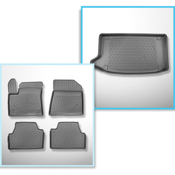 Completo di tappetini e tappetino per bagagliaio TPE per: Kia e-Soul 05.2019-2024 (SUV) - bagagliaio superiore; pavimento doppio del bagagliaio nella posizione superiore