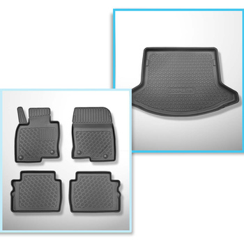Completo di tappetini e tappetino per bagagliaio TPE PREMIUM per: Mazda CX-5 KF 07.2017-.... (SUV) - vano portabagli inferiore; piano di carico regolabile nella posizione piu' bassa oppure senza piano di carico regolabile