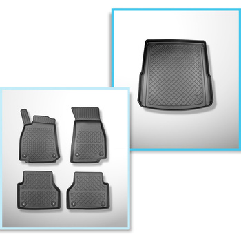 Completo di tappetini e tappetino per bagagliaio TPE per: Audi A6 C8 4H 09.2018-.... (Avant) - anche per i modelli con le guide del bagagliaio; anche per versione Quattro; non per versione TFSI e plug-in ibrida