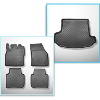 Completo di tappetini e tappetino per bagagliaio TPE per: Skoda Kodiaq 03.2017-10.2023 (SUV) - 7 posti; sedili 3a fila abbassati