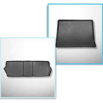 Completo di tappetini e tappetino per bagagliaio TPE per: Mercedes-Benz Classe V W447 10.2014-.... (Van) - versione Extra lunga (Extra Long) (interasse 3430 mm, lunghezza auto 5370 mm); dietro la 3a fila di sedili; senza divisioni nel bagagliaio; sedili s