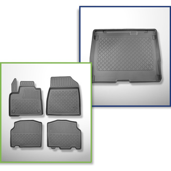 Completo di tappetini e tappetino per bagagliaio TPE per: Renault Kangoo III 06.2021-.... (Van) - 5 posti; interasse corto; non per la versione elettrica
