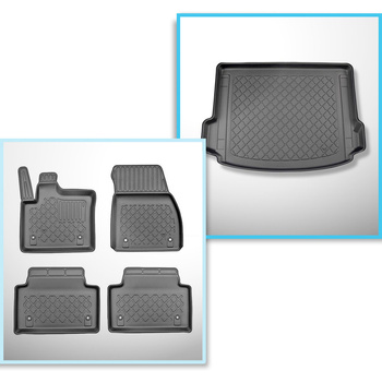 Completo di tappetini e tappetino per bagagliaio TPE per: Land Rover Range Rover Evoque L551 04.2019-.... (SUV) - anche per i modelli con le guide del bagagliaio; anche Plug-in Hybrid